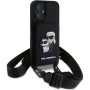 Karl Lagerfeld Etui Saffiano Crossbody Karl i Choupette z regulowanym paskiem do iPhone'a 16 - czarne