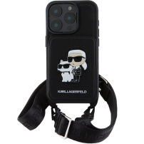 Karl Lagerfeld Etui Saffiano Crossbody Karl i Choupette z regulowanym paskiem do iPhone'a 16 Pro Max - czarne
