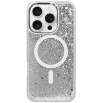 Etui z pływającymi cekinami i MagSafe dla iPhone'a 16 Pro - srebrny