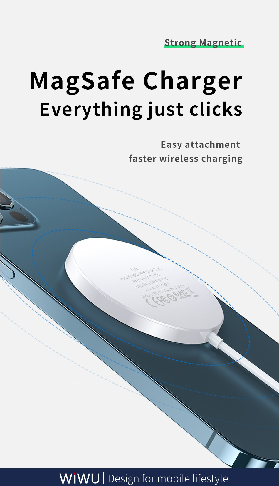 Wiwu W009 bezprzewodowa ładowarka MagSafe do iPhone / AirPods - 15W - biała