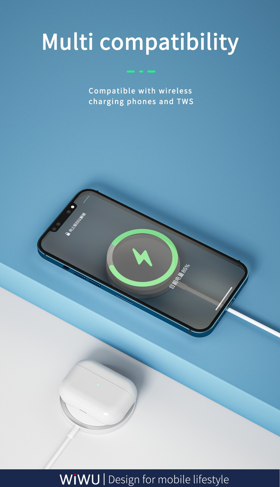 Wiwu W009 bezprzewodowa ładowarka MagSafe do iPhone / AirPods - 15W - biała