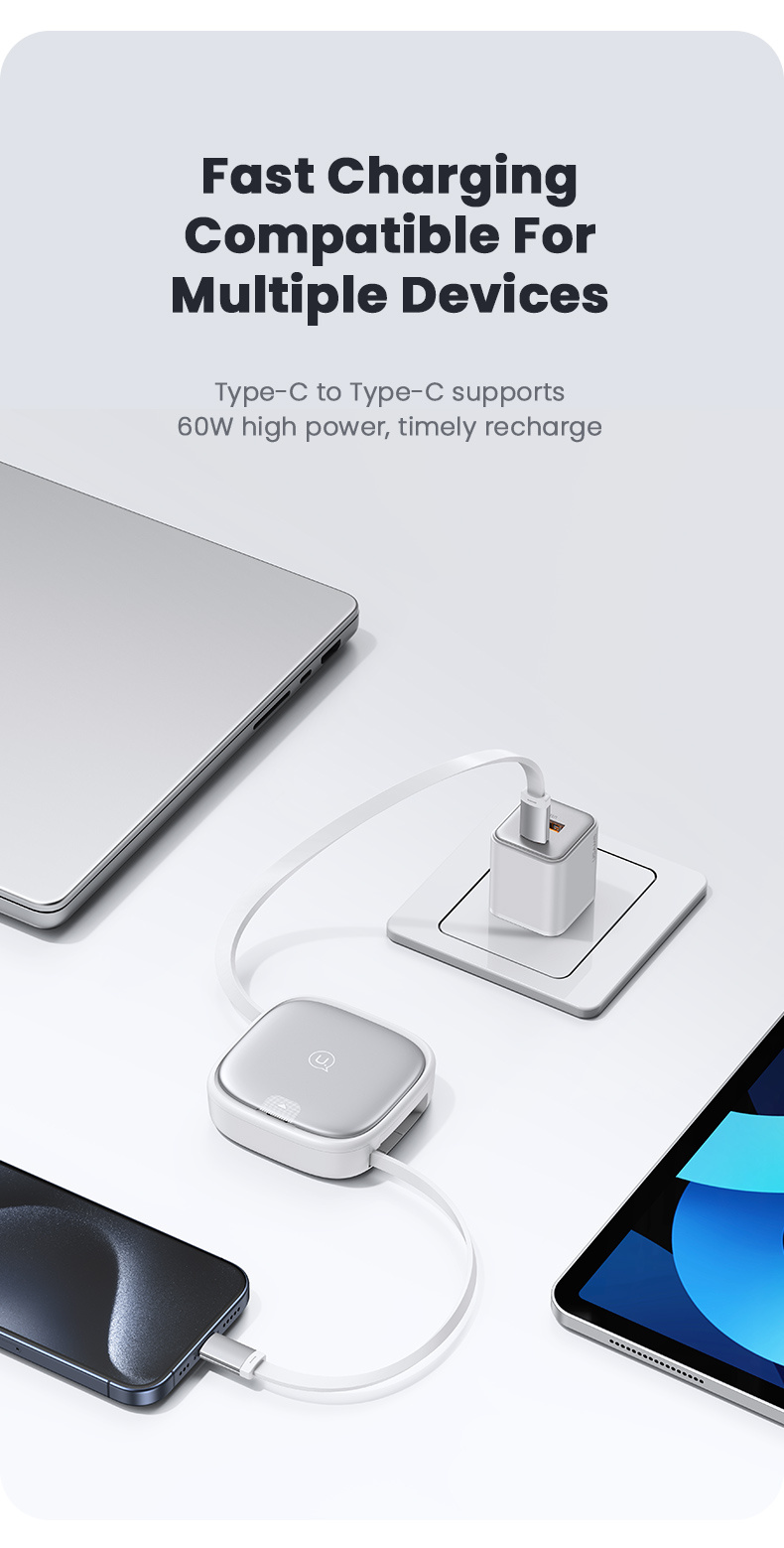 USAMS Zestaw US-SJ650 z chowanymi kablami USB-C, adapterami i igłą - czarny