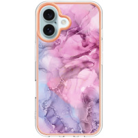 Marmurowe etui ochronne do iPhone'a 16 Plus - różowo-fioletowe