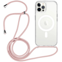 Przezroczyste etui ze smyczą i MagSafe do iPhone'a 12 Pro Max - różowe