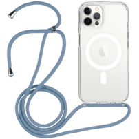 Przezroczyste etui ze sznurkiem i MagSafe do iPhone'a 12 Pro Max - niebieskie