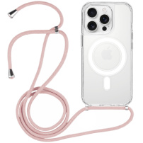 Przezroczyste etui ze sznurkiem i MagSafe do iPhone'a 13 Pro Max - różowe