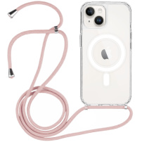 Przezroczyste etui ze smyczą i MagSafe do iPhone'a 14 - różowe