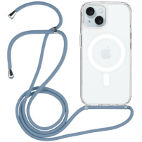 Przezroczyste etui ze smyczą i MagSafe do iPhone'a 15 - niebieskie