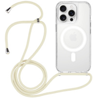 Przezroczyste etui ze sznurkiem i MagSafe do iPhone'a 15 Pro Max - kremowe