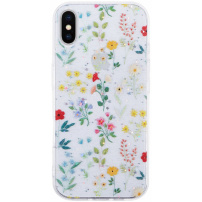 Brokatowe transparentne etui do iPhone X / XS - kwitnąca łąka