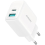 JOYROOM JR-TCF21 Szybka ładowarka sieciowa z portami USB-C / USB-A - 20W - biała