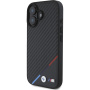 BMW Etui M Carbon Tricolor Stripe z MagSafe do iPhone'a 16 - czarne