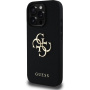 Guess Etui z logo z metalu 4G Grained do iPhone'a 16 Pro - czarne