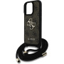 Guess 4G Metalowe etui z logo na ramię ze smyczą do iPhone'a 16 Pro Max - Brązowe