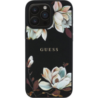 Guess Etui z wzorem kwiatów magnolii i MagSafe do iPhone'a 16 Pro - czarne