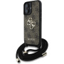 Guess 4G Metalowe etui z logo na ramię ze smyczą do iPhone'a 16 - Brązowe