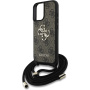 Guess 4G Metalowe etui z logo na ramię ze smyczą do iPhone'a 16 - Brązowe