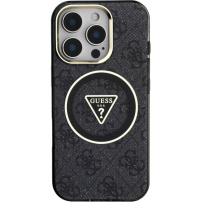 Guess Etui IML 4G z brokatem i trójkątnym logo z MagSafe do iPhone'a 16 Pro - szare