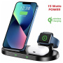 Swissten 2w1 bezprzewodowa podstawka ładująca do iPhone / AirPods z miejscem na ładowarkę do Apple Watch - 15W - czarny