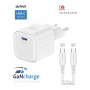 Swissten GaN zestaw adaptera z portem USB-C i kabla USB-C na USB-C - 20W - 1,2 m - biały