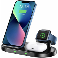 Swissten 2w1 bezprzewodowa podstawka ładująca do iPhone / AirPods z miejscem na ładowarkę do Apple Watch - 15W - czarny