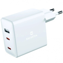 Ładowarka sieciowa Swissten GaN z portami 2x USB-C / USB-A - 70W - biała