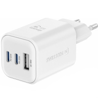 Ładowarka sieciowa Swissten GaN z portami 2x USB-C / USB-A - 65W - biała