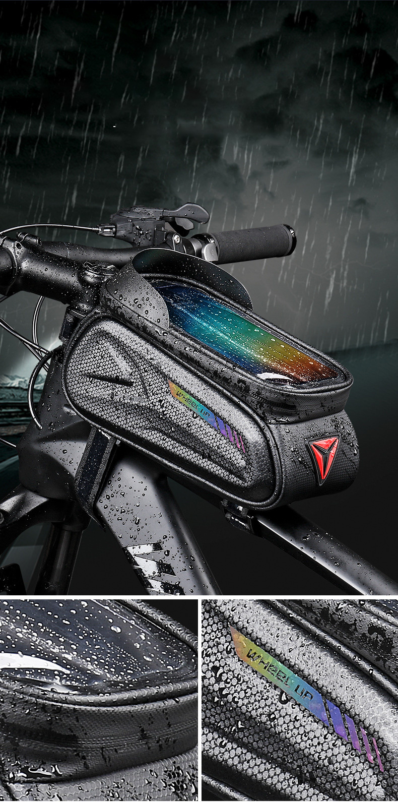 Wheel up Bike Bag wodoodporna torba rowerowa z miejscem na iPhone'a - czarna
