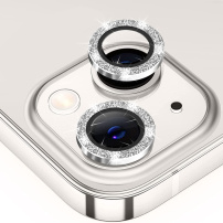 ENKAY szkło z ramkami z brokatem chroniące tylne obiektywy aparatu do iPhone'a 14 / 14 Plus - srebrne