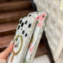 Błyszcząca przezroczysta obudowa z kwiatowym wzorem i MagSafe do iPhone'a 16 Plus - różowa