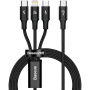Uniwersalny kabel ładujący i do transmisji danych 3w1 Baseus Rapid - USB-C do USB-C / Lightning / micro USB - 1,5 m - czarny