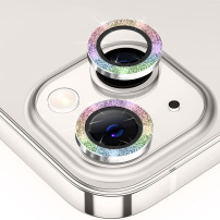 ENKAY szkło z ramkami z brokatem chroniące tylne obiektywy aparatu do iPhone'a 14 / 14 Plus - tęczowe