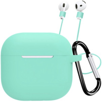 Silikonowe etui z karabińczykiem i smyczą zapobiegającą zgubieniu do AirPods 4 / 5 - turkusowe