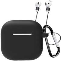 Silikonowe etui z karabińczykiem i smyczą zapobiegającą zgubieniu do AirPods 4 / 5 - czarne