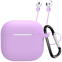 Silikonowe etui z karabińczykem i smyczą zapobiegającą zgubieniu do AirPods 4 / 5 - fioletowe