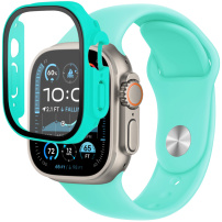 Pasek silikonowy z obudową ze szkła hartowanego do zegarka Apple Ultra 49 mm - turkusowy