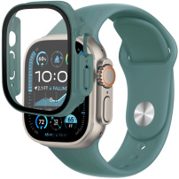Pasek silikonowy z obudową ze szkła hartowanego do zegarka Apple Ultra 49 mm - mentol