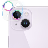 Szkło hartowane z metalowymi ramkami chroniącymi obiektywy aparatów do iPhone 14 / 14 Plus - tęczowe
