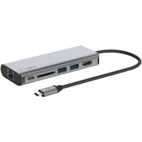 BELKIN hub 6w1 4K HDMI / USB-C PD 3.0 / 2x USB-A 3.0 / RJ45 / czytnik SD ze złączem USB-C dla iPad / MacBook - srebrny
