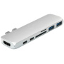Koncentrator 7w1 USB-C - 2xUSB + czytnik kart SD / TF + 2x USB-C + HDMI dla MacBook - srebrny