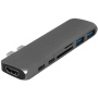 Koncentrator 7w1 - 2xUSB + czytnik kart SD / TF + 2x USB-C + HDMI dla Macbook - szary