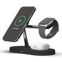 T268 Magnetyczna bezprzewodowa podstawka 3w1 z lampką do iPhone / Apple Watch / AirPods - 15W - czarny
