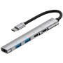 Hub OTG-019X 5w1 - złącze 3,5 mm / 2x USB-C / 2x USB-A na USB-C - srebrny