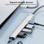 Hub OTG-019X 5w1 - złącze 3,5 mm / 2x USB-C / 2x USB-A na USB-C - srebrny