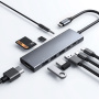 Hub ZT-C909 9w1 - slot na kartę SD / TF / HDMI / gniazdo 3,5 mm / 2x USB-C / 3x USB-A do USB-C - szary