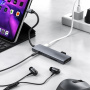 Hub ZT-C909 9w1 - slot na kartę SD / TF / HDMI / gniazdo 3,5 mm / 2x USB-C / 3x USB-A do USB-C - szary