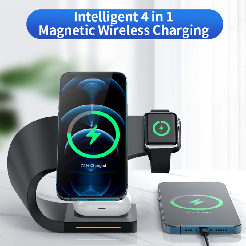 Appleking 4w1 magnetyczny stojak bezprzewodowy do iPhone / Apple Watch / AirPods - 15W - czarny