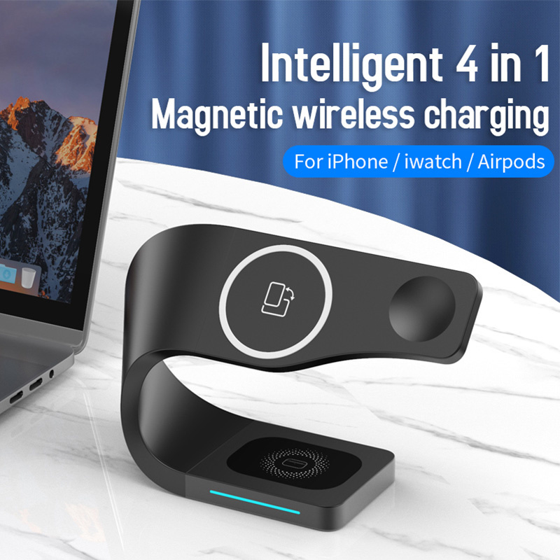 Appleking 4w1 magnetyczny stojak bezprzewodowy do iPhone / Apple Watch / AirPods - 15W - czarny