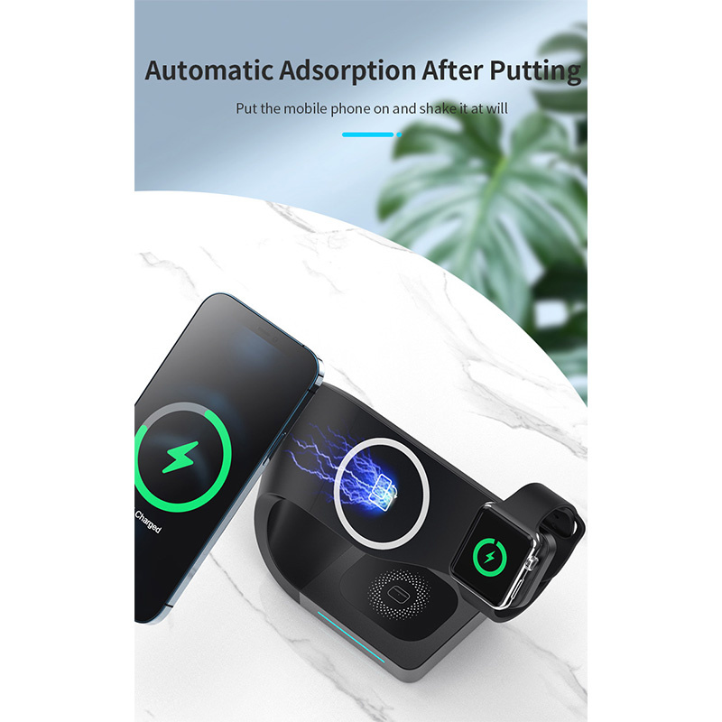 Appleking 4w1 magnetyczny stojak bezprzewodowy do iPhone / Apple Watch / AirPods - 15W - czarny