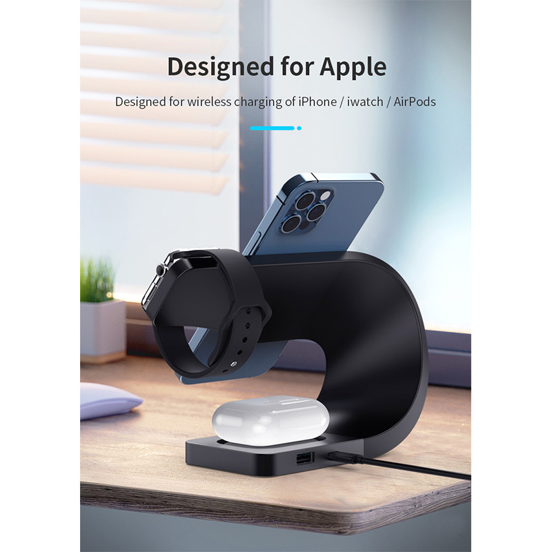 Appleking 4w1 magnetyczny stojak bezprzewodowy do iPhone / Apple Watch / AirPods - 15W - czarny